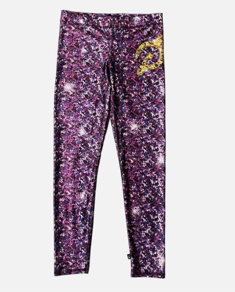 TEREZ x Peloton Purple Sequin Leggings Speckles High Waist Waistband Pull On M